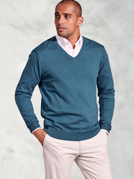 Brook Taverner Blue V-Neck Jumper (W48210) | £60
