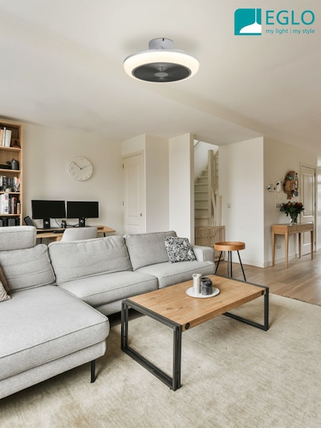 Eglo White Sayulita Integrated LED Ceiling Fan, 45cm Diameter (W48231) | £99