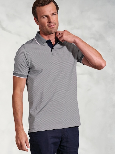 Brook Taverner Blue Fine Striped Jersey 100% Cotton Polo Shirt (W48362) | £50