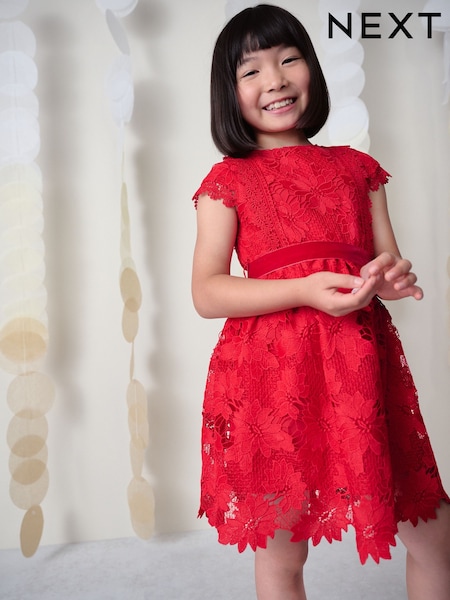 Red Lace Occasion Dress (3-16yrs) (W48463) | £42 - £48