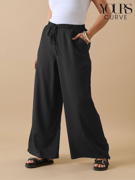 Yours Curve Black Crinkle Trousers (W48484) | £27