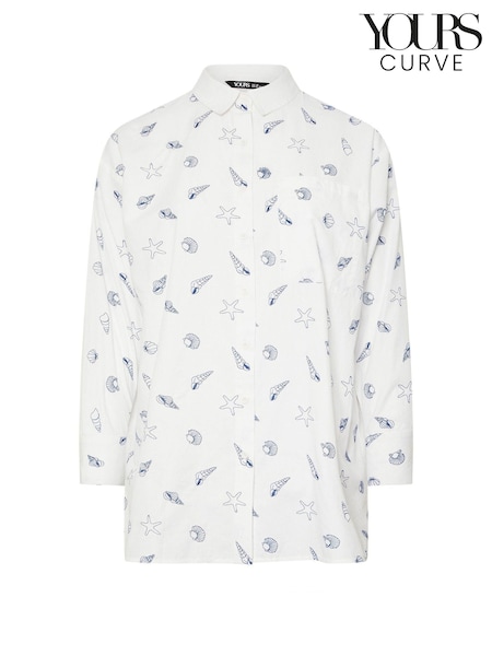 Yours Curve White 100% Cotton Long Sleeve Embroidered Shirt (W48491) | £31