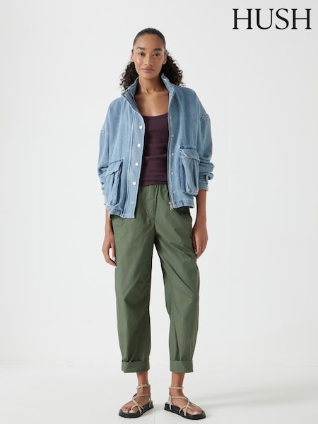 Hush Green 100% Cotton Barrel Leg Pull On Cotton Trousers (W48505) | £80