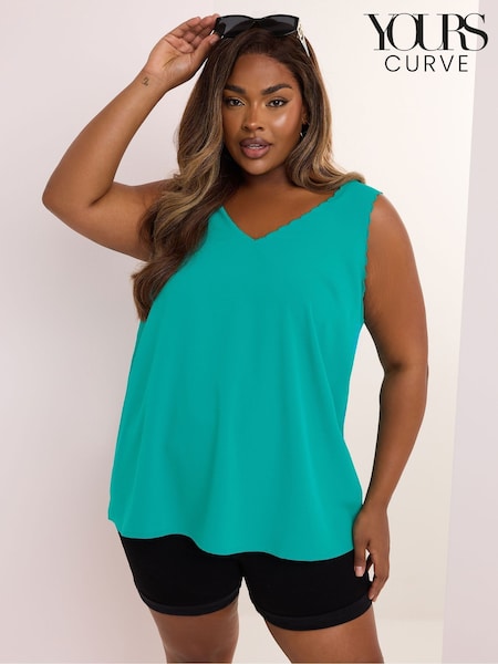 Yours Curve Green Scallop Edge Cami (W48507) | £20