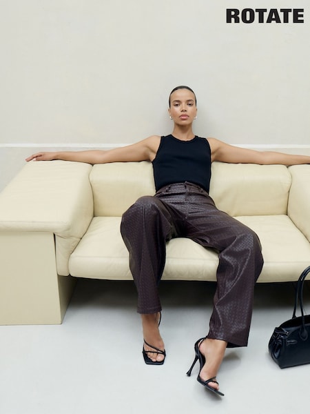 Rotate Brown Wide Leg 5 Pocket Trousers (W48546) | £205