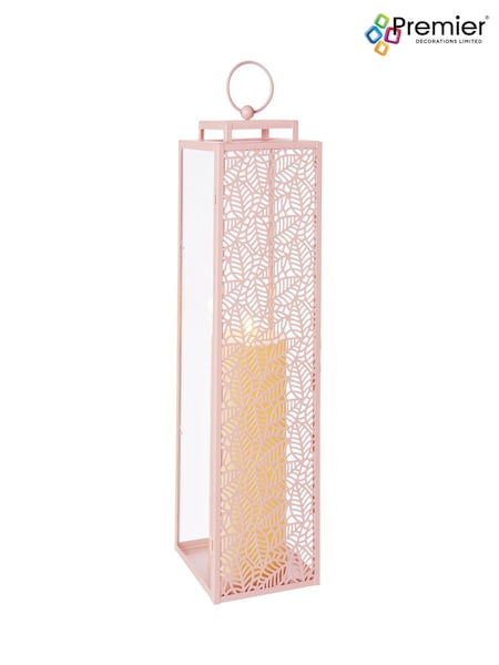 Premier Decorations Ltd Pink Metal and Glass Lantern (W48562) | £34