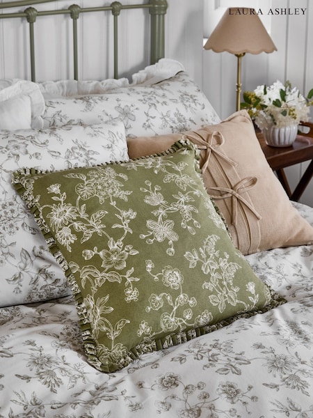 Laura Ashley Green Aneta Floral Frill Cushion (W48583) | £35