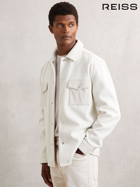 Reiss Off White Scott Corduroy-Pocket Press-Stud Overshirt (W48600) | £170