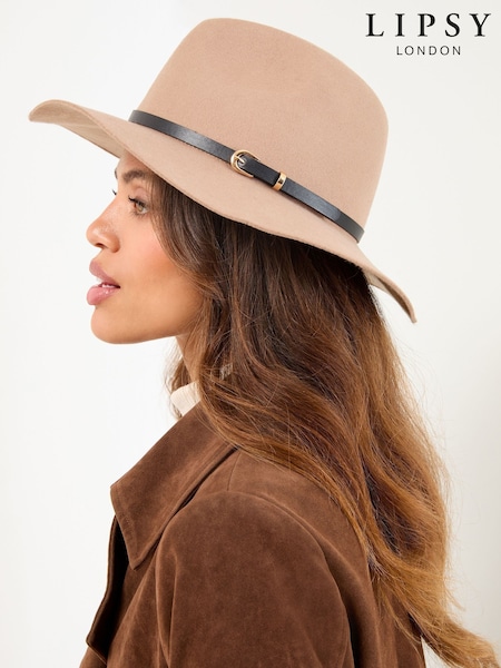 Lipsy Neutral Belt Trim Fedora Hat (W48763) | £26