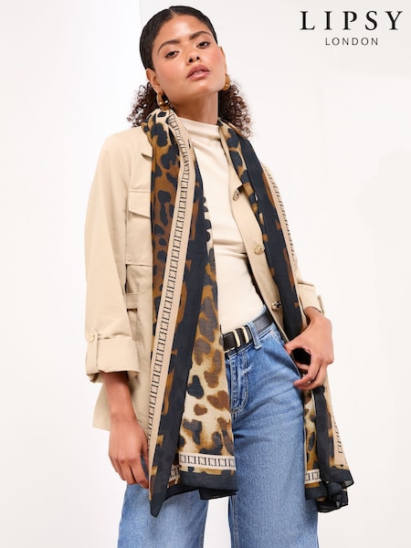 Lipsy Brown Leopard Lightweight Printed Scarf (W48793) | £18