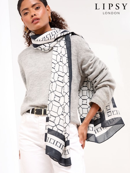 Lipsy Black/White Logo Lightweight Printed Scarf (W48794) | £18