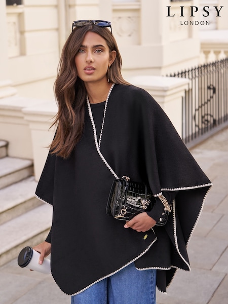 Lipsy Black Whipstitch Trim Cape (W48802) | £32