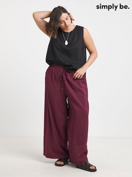 Simply Be Red Wide Fit Extreme Wide Leg Trim Detail Trousers (W48831) | £38