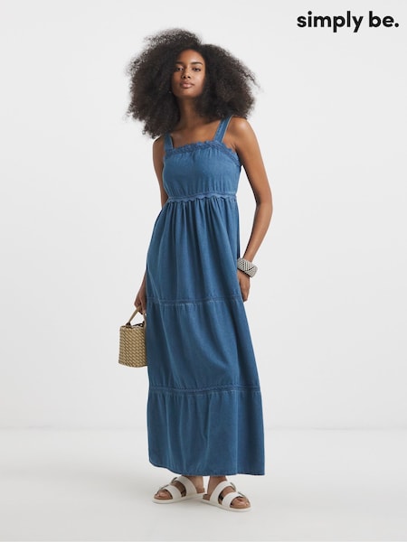 Simply Be Blue Rick Rack Midaxi Denim Sundress (W48844) | £59