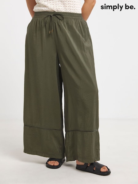 Simply Be Green Wide Fit Extreme Wide Leg Trim Detail Trousers (W48855) | £38