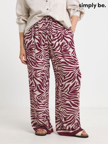 Simply Be Animal Wide Fit Tie Waist Crinkle Wide Leg Trousers (W48863) | £35