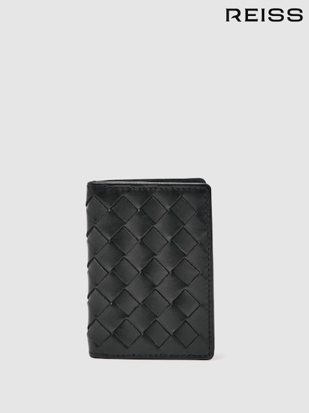 Reiss Black Presley Leather Large Lattice-Effect Cardholder (W48871) | £48