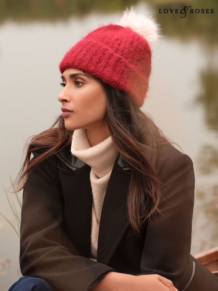 Love & Roses Red and Pink Constrast Cosy Pom Hat (W48880) | £14