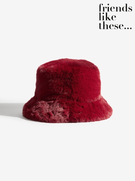 Friends Like These Burgundy Red Faux Fur Bucket Hat (W48894) | £18