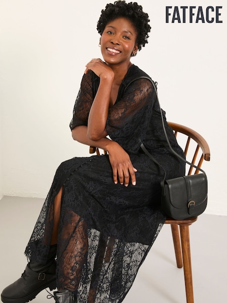 FatFace Alanna Black Petite Lace Midi Dress (W48906) | £89