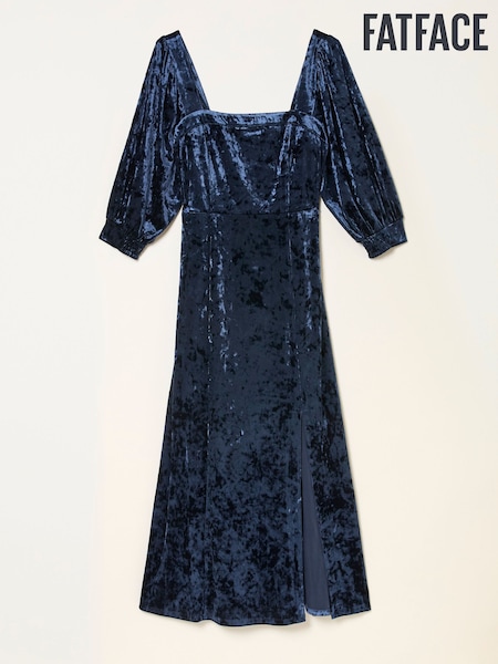 FatFace Isla Indigo Blue Petite Velvet Midi Dress (W48908) | £72