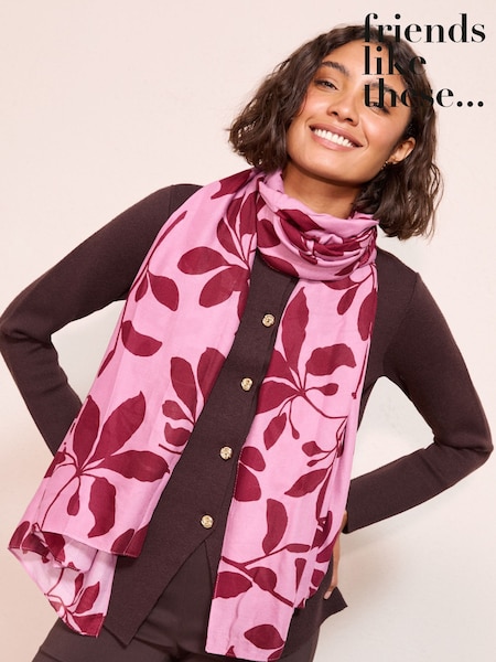 Friends Like These Pink Leaf Printed Lightweight Scarf (W48911) | £18