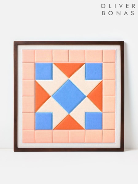 Oliver Bonas Multi Patchwork Embroidered Framed Wall Art (W48922) | £95