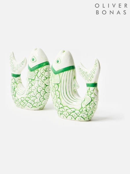 Oliver Bonas Green Ceramic Fish Book Ends Ornament (W48943) | £45