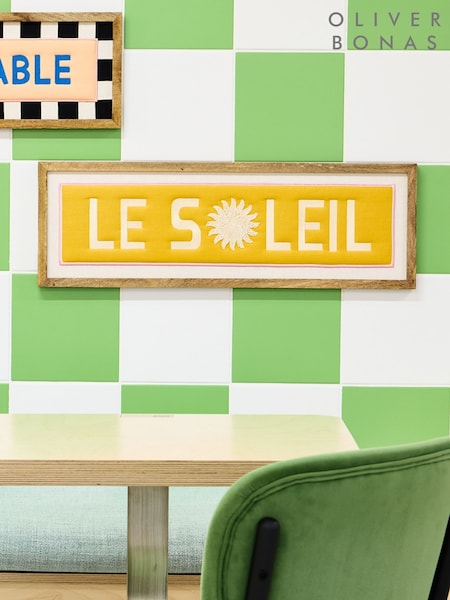 Oliver Bonas Yellow Le Soleil Embroidered Framed Wall Art (W49013) | £75