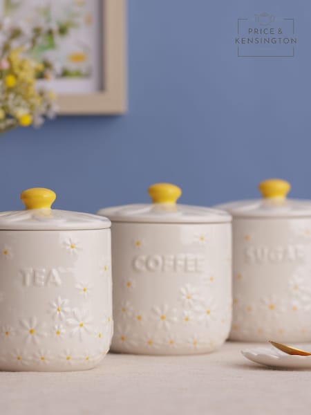 Price & Kensington. Cream Daisy Tea Coffee Sugar and Kitchen Tidy Set (W49069) | £47