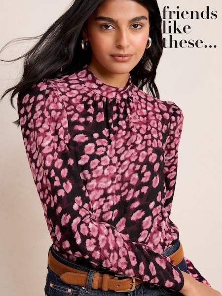 Friends Like These Burgundy Animal High Neck Printed Top (W49087) | £30