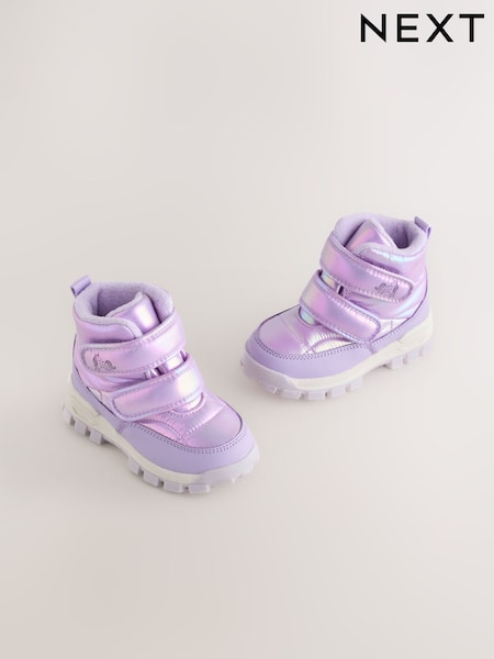 Lilac Purple Waterproof Touch Fastening Quilted Boots (W49092) | £37 - £41