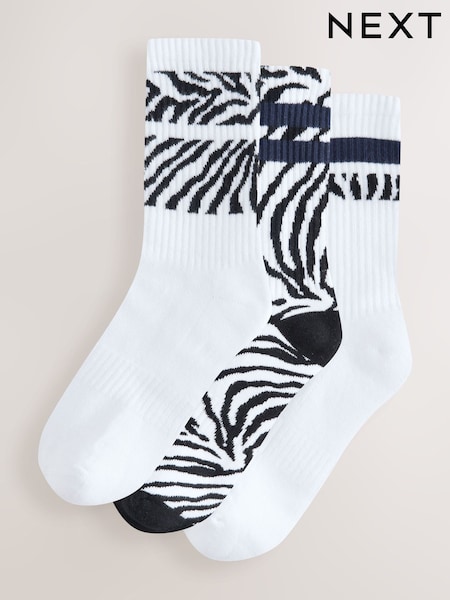 Black/White Zebra/Blue Stripe Cushion Sole Ribbed Sport Ankle Socks With Arch Support 3 Pack (W49128) | £10