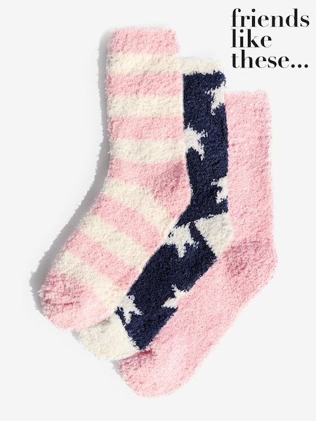 Friends Like These Pink and Navy Star Cosy Slipper Socks 3 Pack (W49152) | £10