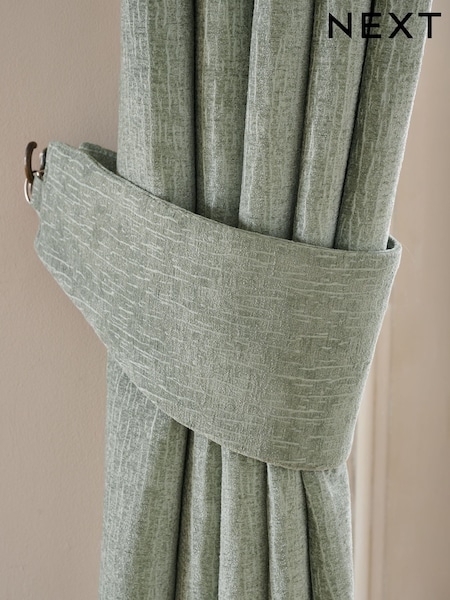 Set of 2 Green Sage Heavyweight Chenille Curtain Tie Backs (W49176) | £10