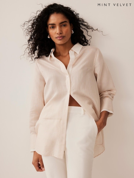 Mint Velvet Natural Striped Longline Shirt (W49205) | £79