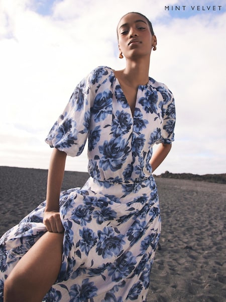 Mint Velvet Blue Floral Print 100% Cotton Cropped Top (W49206) | £89