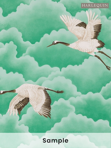Harlequin Emerald Cranes in Flight Idyllic A4 Wallpaper Sample (W49247) | £1