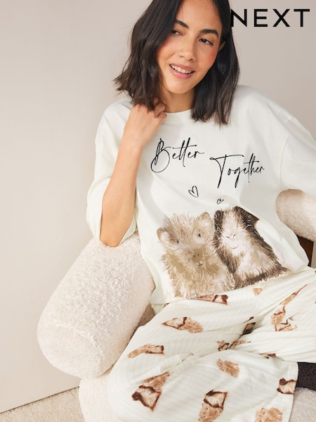 Cream Guinea Pig Jersey Short Sleeve Pyjamas (W49259) | £25