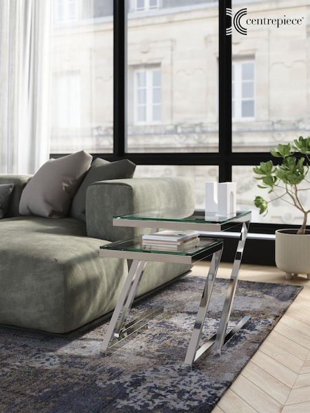 Centrepiece Stainless Steel Storm Nest of Two Table (W49345) | £559