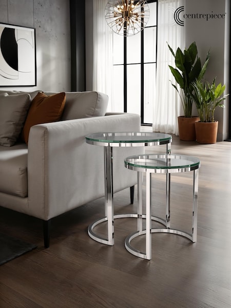 Centrepiece Stainless Steel Apollo Nest of Two Table (W49348) | £489