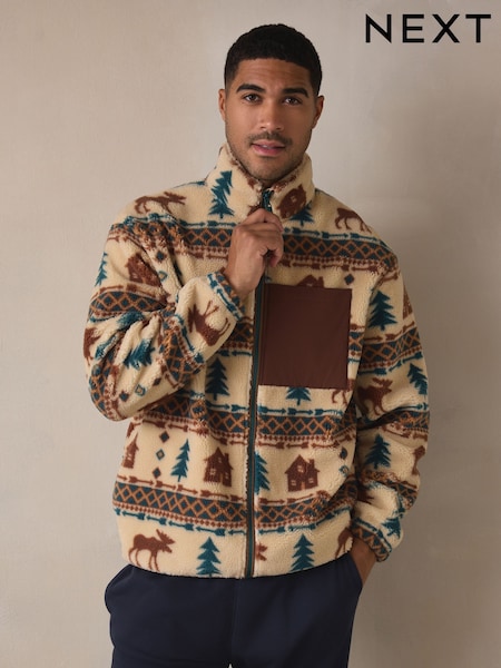 Neutral Matching Family Borg Zip Through Fleece (W49365) | £38