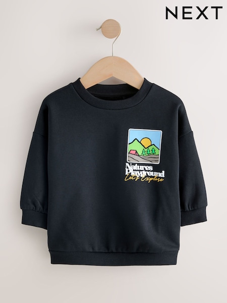 Black Scene Printed Crew Neck Cotton Sweatshirt (3mths-7yrs) (W49401) | £10 - £12