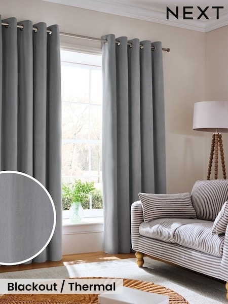 Grey Matte Velvet Blackout/Thermal Curtains (W49410) | £50 - £135