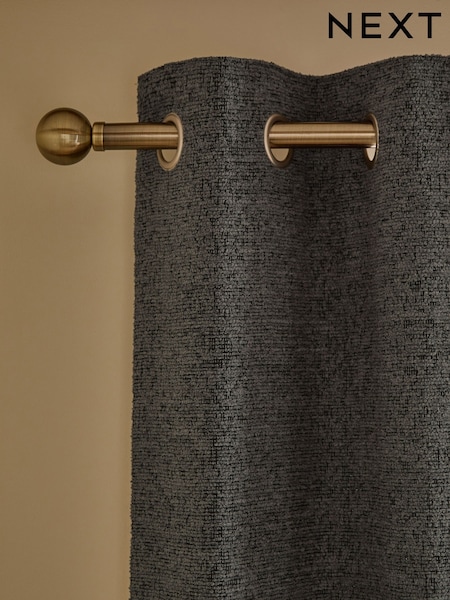 Charcoal Grey Bouclé Lined Eyelet Curtains (W49424) | £55 - £130