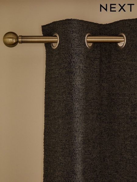 Chocolate Brown Bouclé Lined Eyelet Curtains (W49425) | £55 - £130