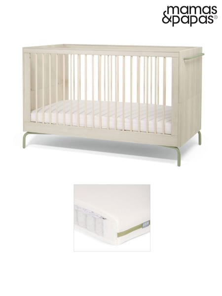 Mamas & Papas Moss Green Kinlay Cot Bed & Pocket Spring Mattress (W49429) | £662