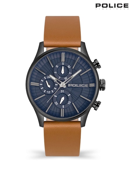 Police Barter Gun Multi Dial Tan Leather Strap Brown Watch (W49430) | £110