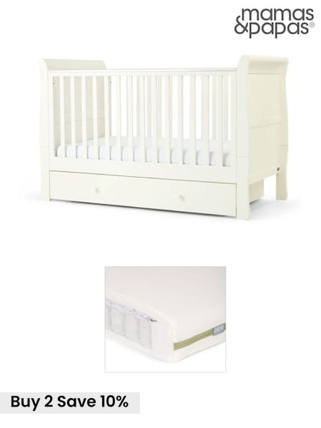 Mamas & Papas White Mia Cot Bed & Pocket Spring Mattress (W49434) | £505