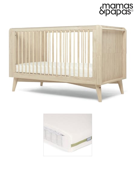 Mamas & Papas Natural Or Olive Coxley Cot Bed & Pocket Spring Mattress (W49437) | £690